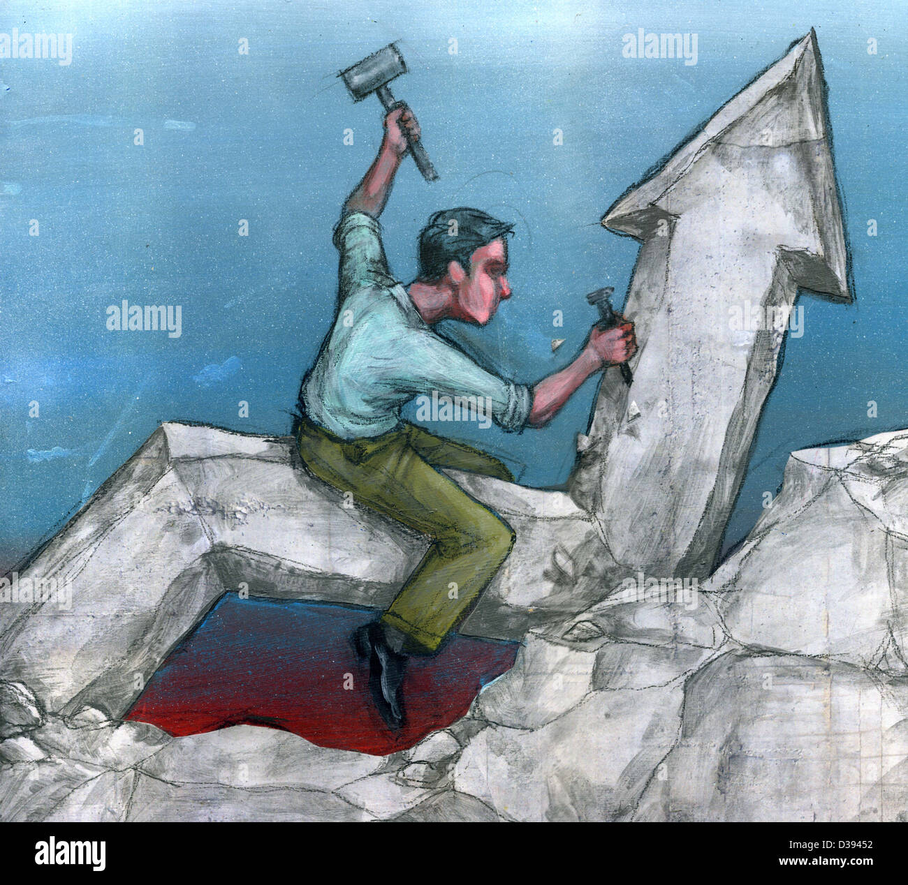 L'uomo compie la sua crescita aziendale Foto Stock