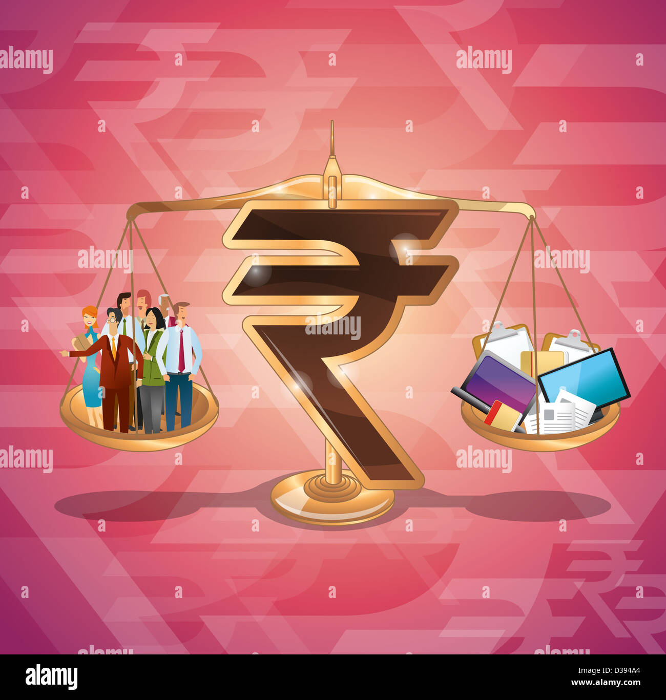 Rupia segno di bilanciamento di gestione aziendale Foto Stock