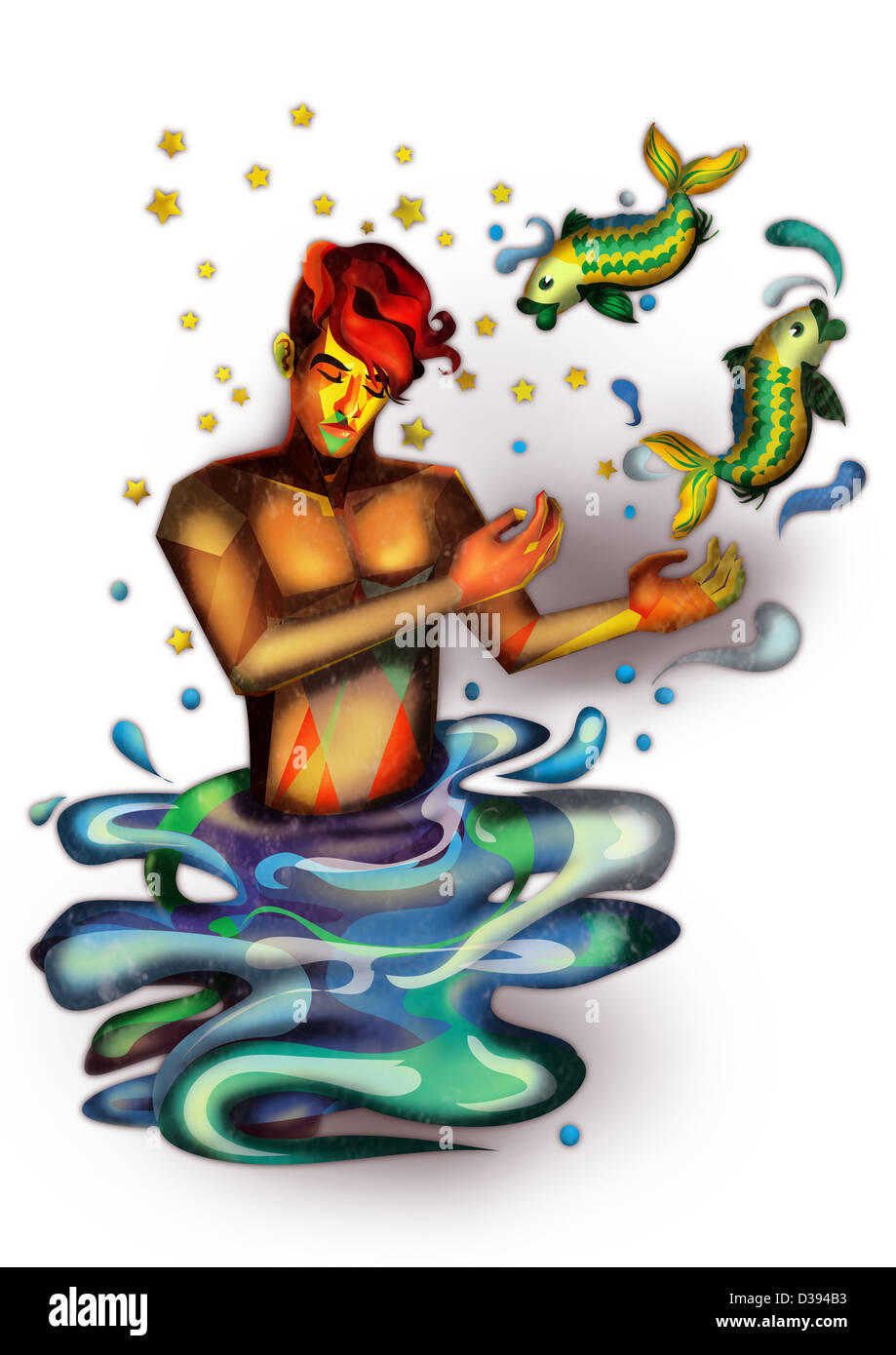 Pesci segno zodiacale su sfondo bianco Foto Stock