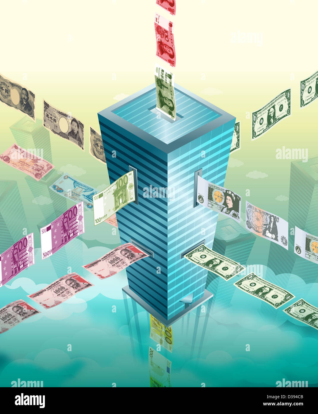 Illustrazione di scambio di denaro edificio Foto Stock