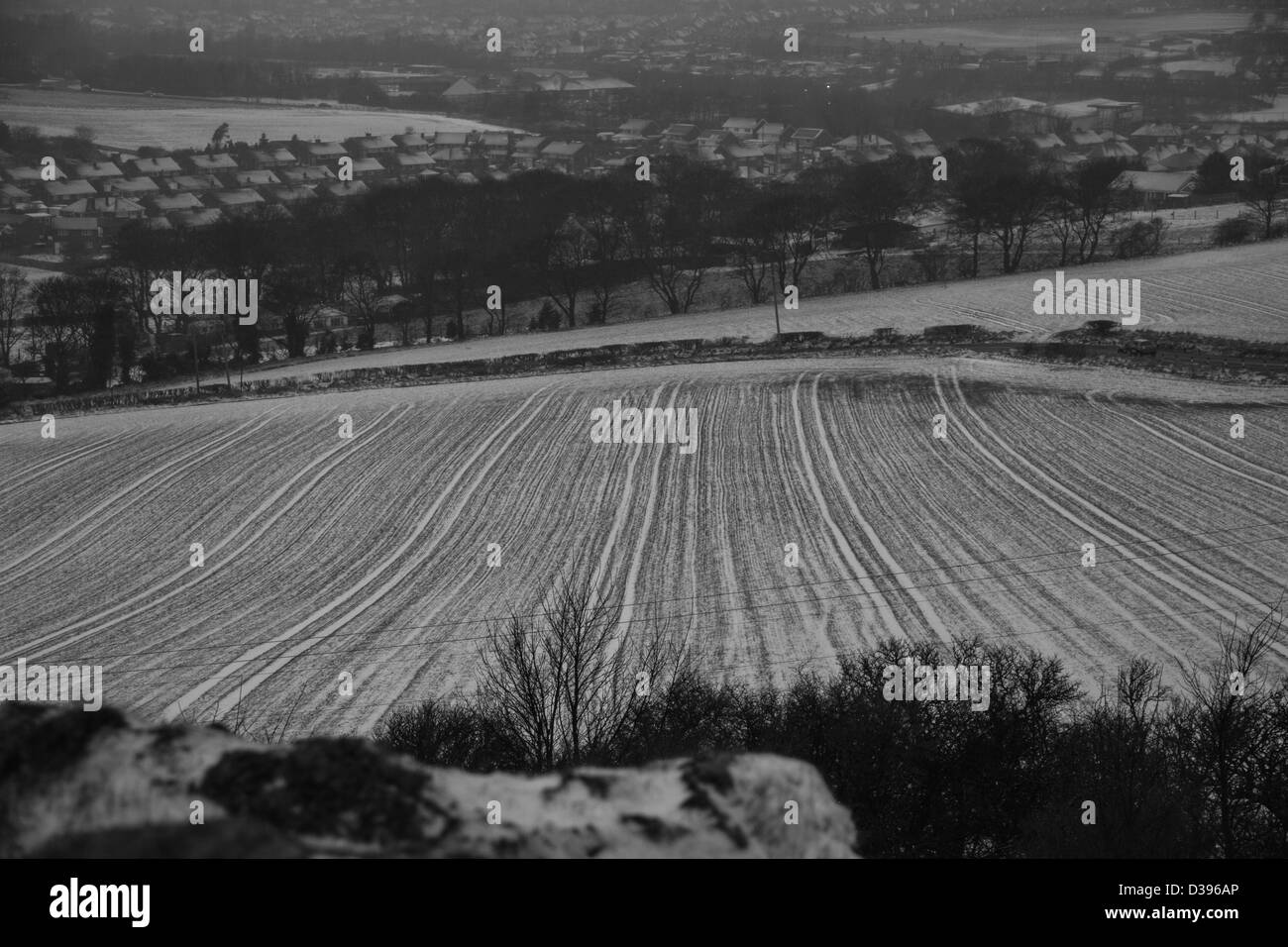 Sunderland, Tyne and Wear, Regno Unito. Xiii Feb, 2013.otto ore di molto luce neve stabilite a pochi centimetri di Sunderland, Tyne and Wear, Regno Unito su Mercoledì, 13 febbraio 2013. La foto è stata presa da Tunstall Hill Riserva Naturale, a sud della città. Foto Stock