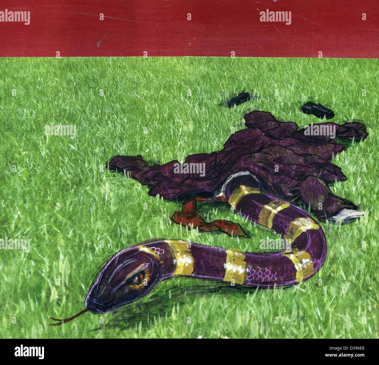 Illustrazione concettuale di Snake in erba che raffigura l'inganno Foto Stock