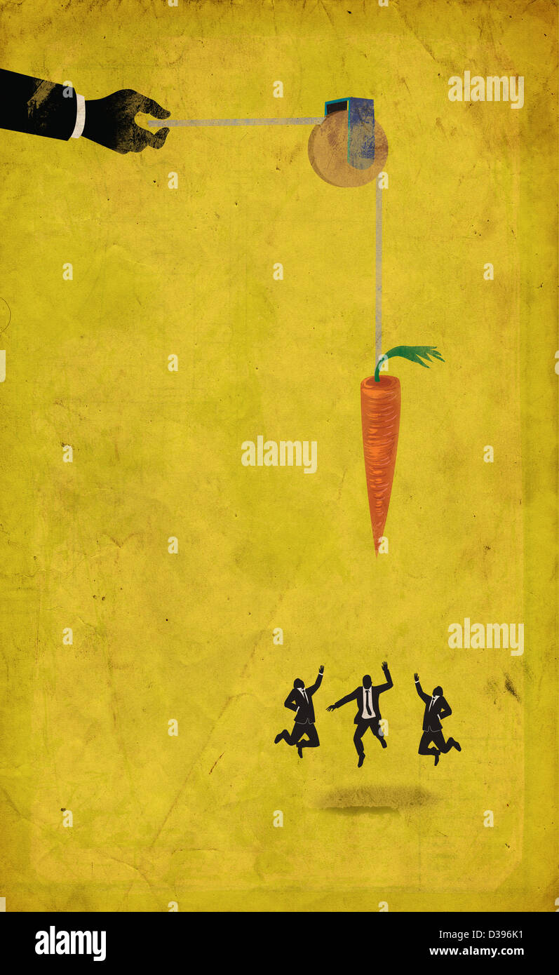 Immagine illustrativa di business Persone che saltano per la carota raffigurante la concorrenza per incentivi Foto Stock