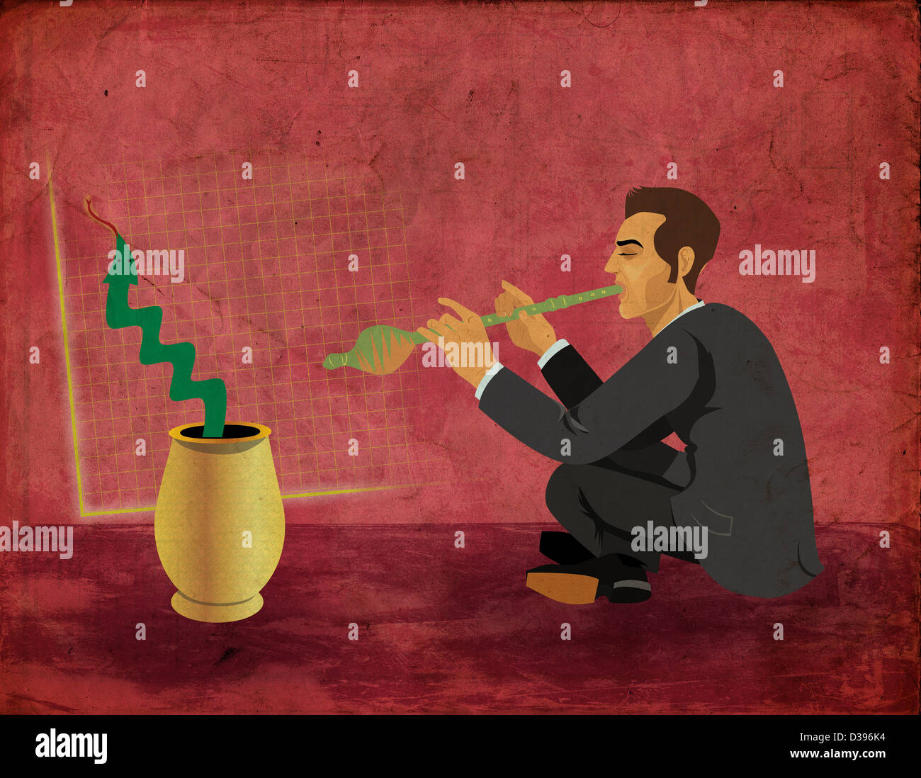 Illustrazione concettuale di imprenditore affascinante snake per spostare verso l'alto raffigurante la crescita nel business Foto Stock