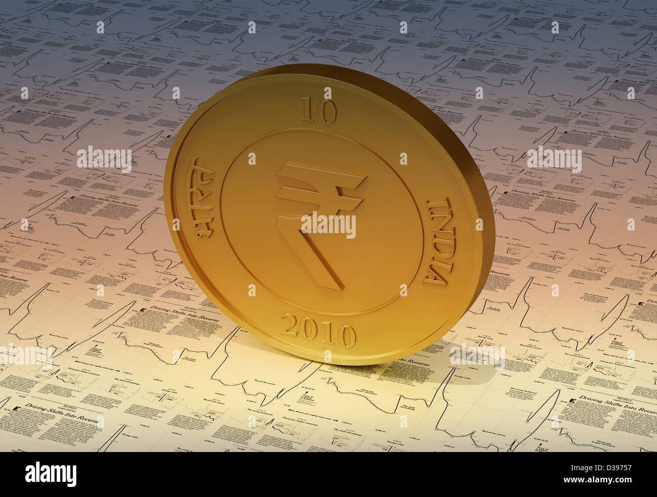 Immagine illustrativa della rupia indiana moneta sul grafico Foto Stock