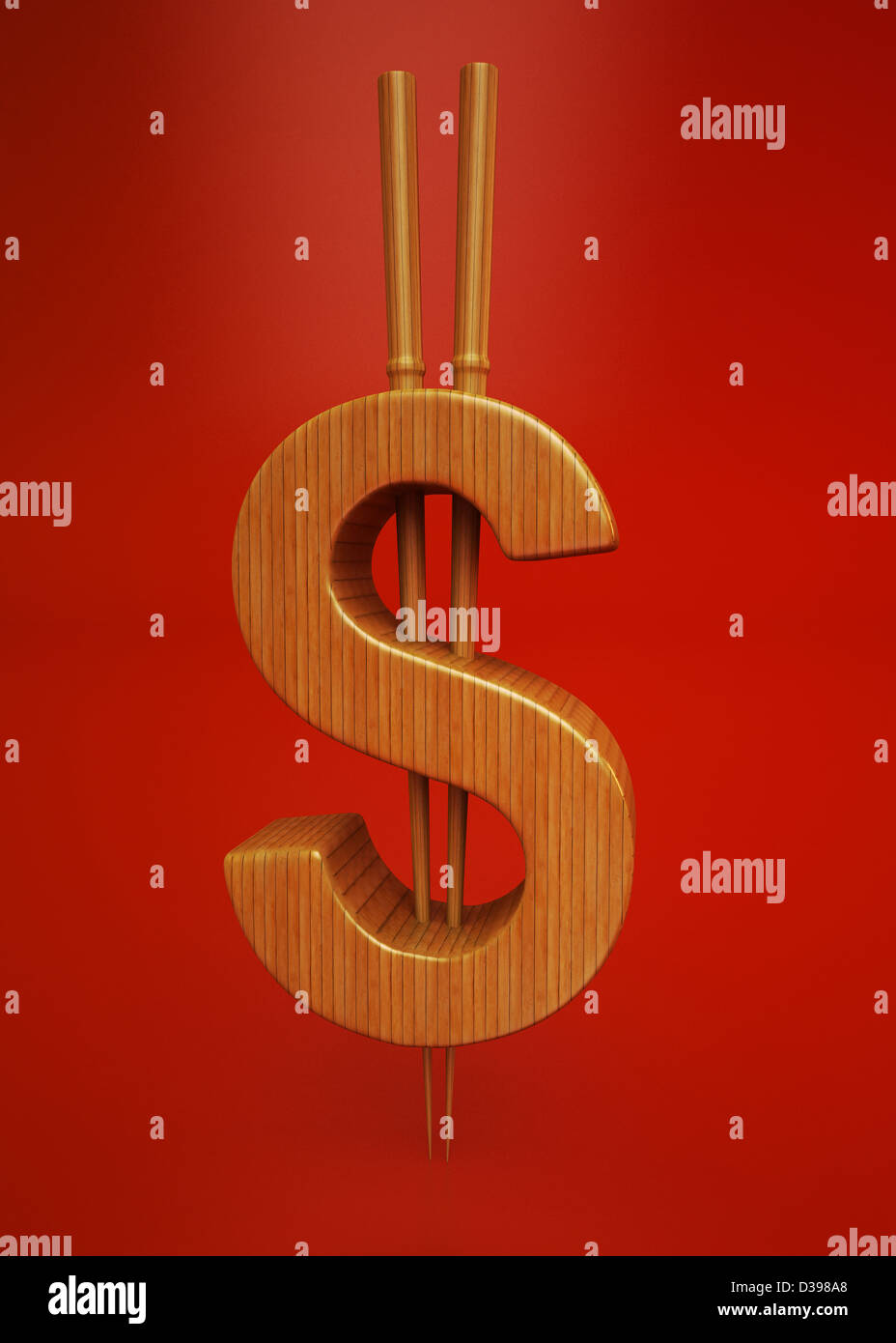 Oriental simbolo del dollaro isolate su sfondo rosso che rappresenta il concetto del commercio in Asia Foto Stock