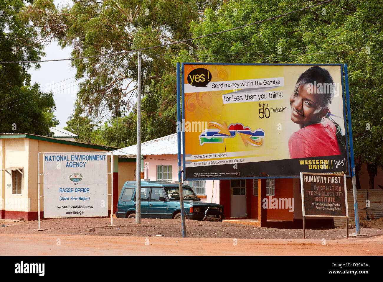 Western Union annuncio, Basse, Gambia, Africa Foto Stock