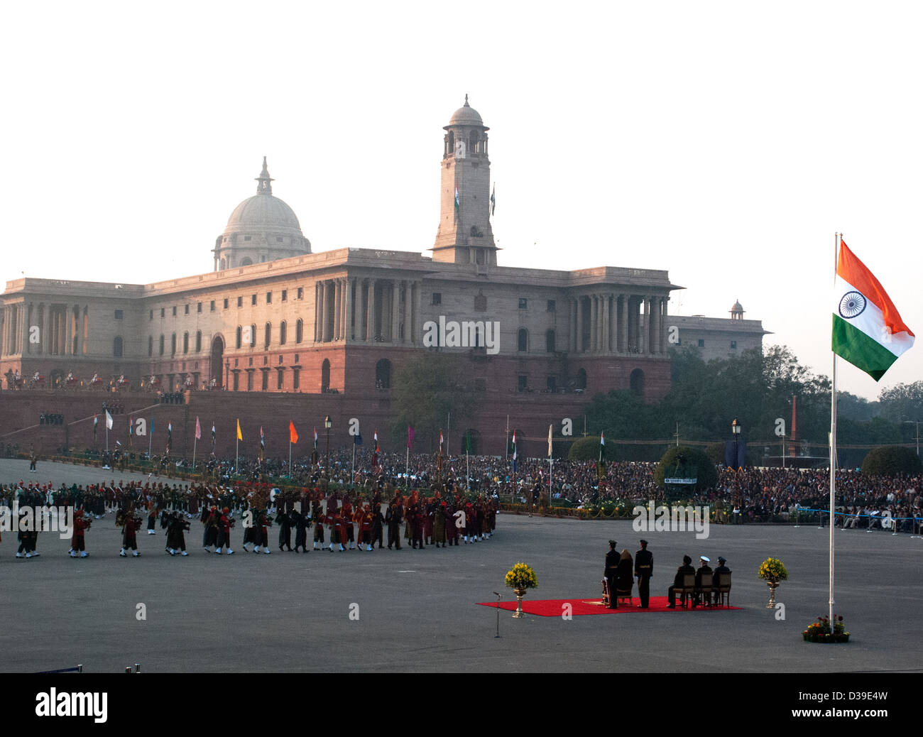 Battendo la cerimonia di ritiro a Vijay Chowk, New Delhi, India. Foto Stock