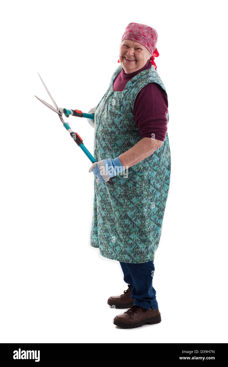 Donne anziane con un secateurs Foto Stock