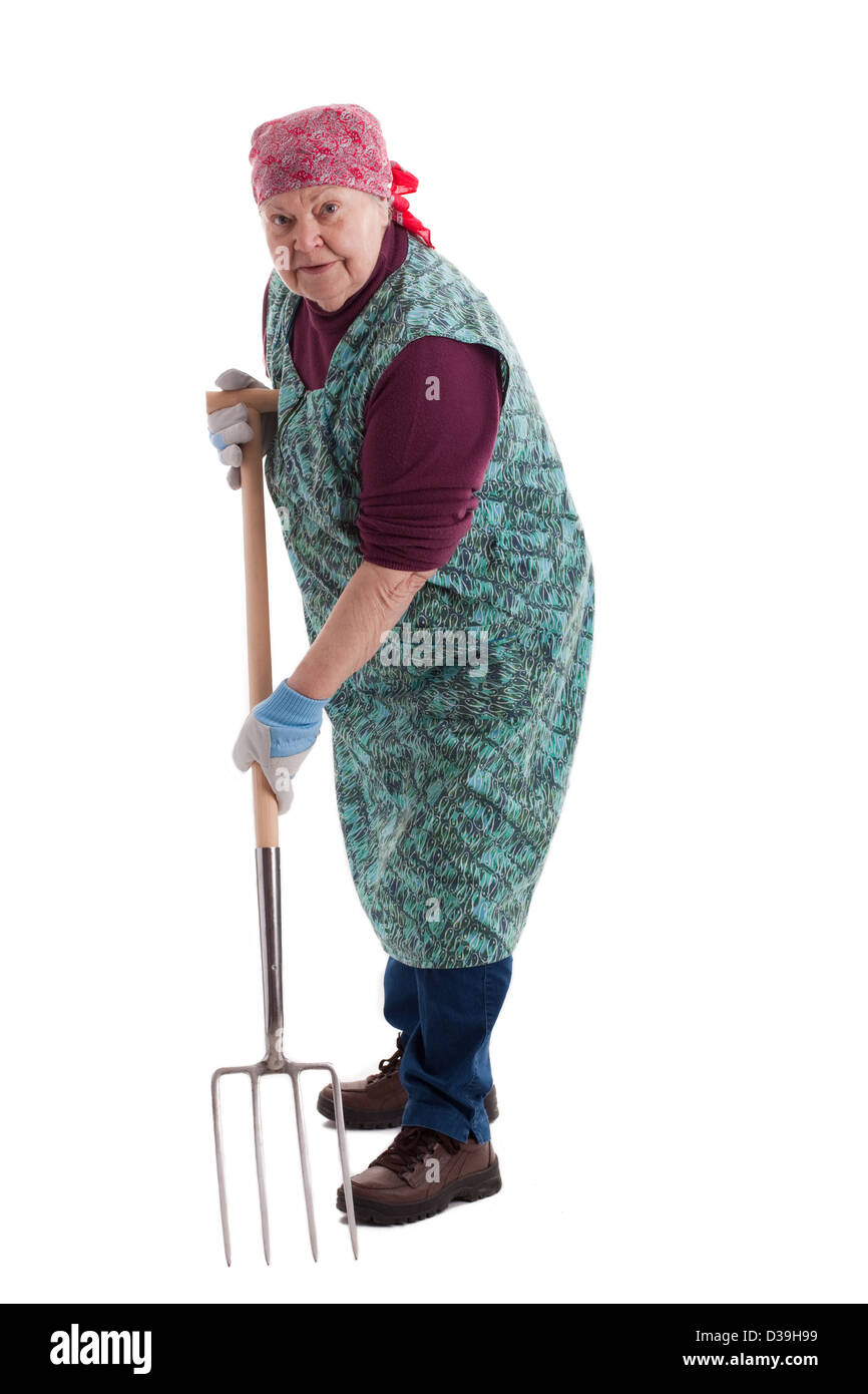 Una femmina lusty senior con forcone guarda al visualizzatore 2 Foto Stock