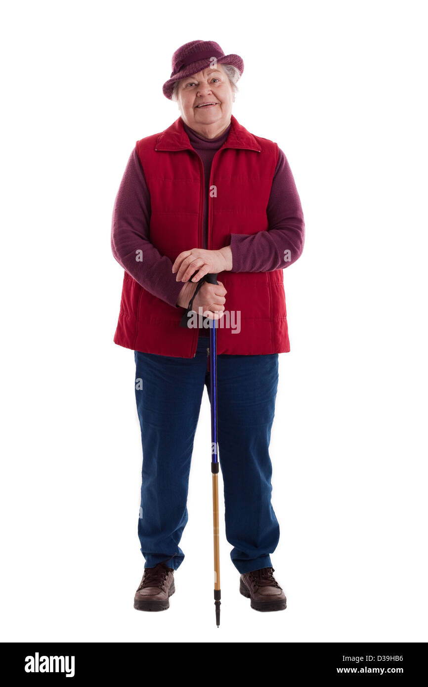 Femmina Awalking senior guarda al visualizzatore Foto Stock