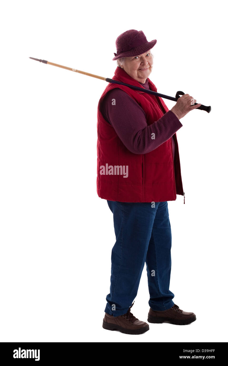 Una femmina a piedi alti guarda al visualizzatore 3 Foto Stock