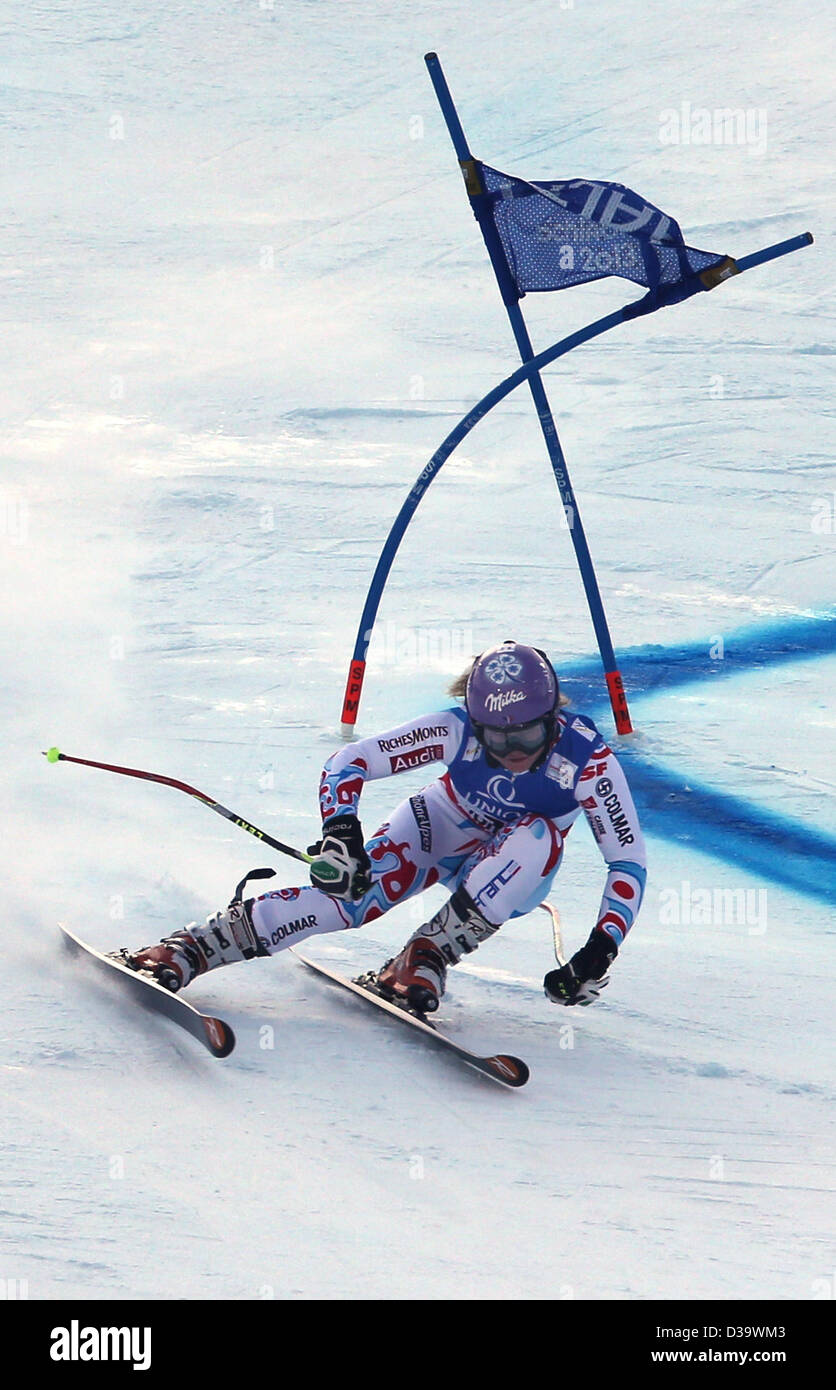 Schladming, Austria. 14 febbraio 2013. Tessa Worley della Francia in azione durante la prima esecuzione di donne di slalom gigante di sci alpino ai Campionati Mondiali di Schladming Austria, 14 febbraio 2013. Foto: Karl-Josef Hildenbrand/dpa/Alamy Live News Foto Stock