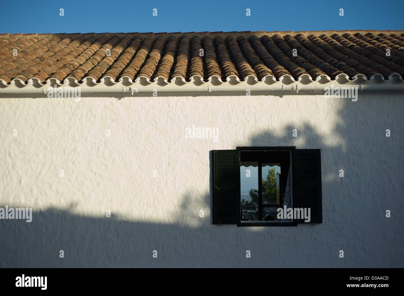 Dettagli architettonici di un edificio e la finestra in Monte Toro, Minorca, Isole Baleari. Foto Stock