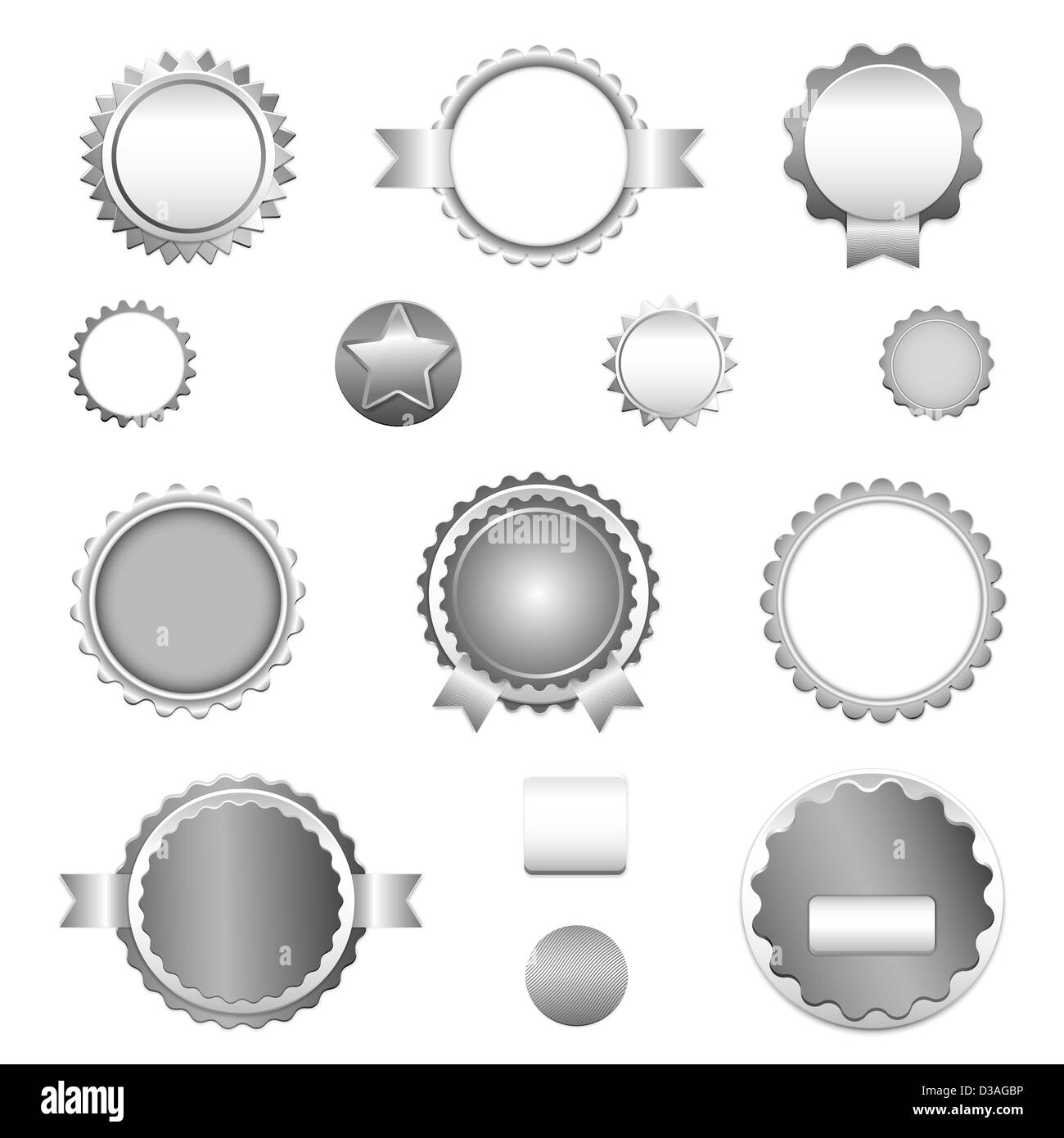 Imposta di vendita dei badge, etichette e adesivi senza testo in grigio Foto Stock