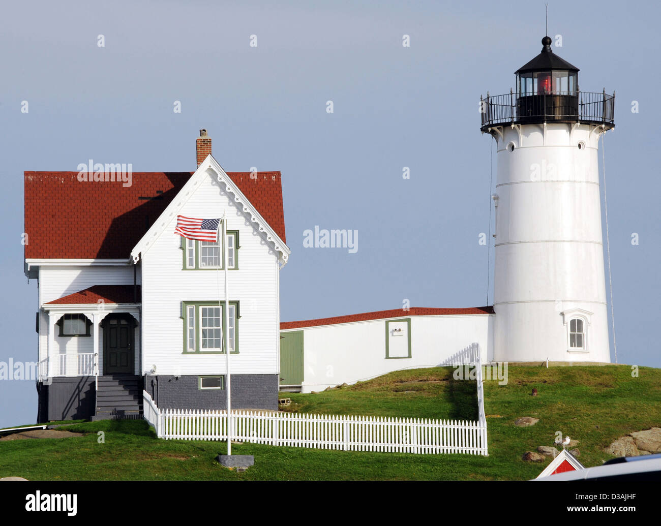 Cape Neddick Faro di Cape Neddick York Maine, 1879 messo in servizio e ancora oggi in uso, faro, Foto Stock