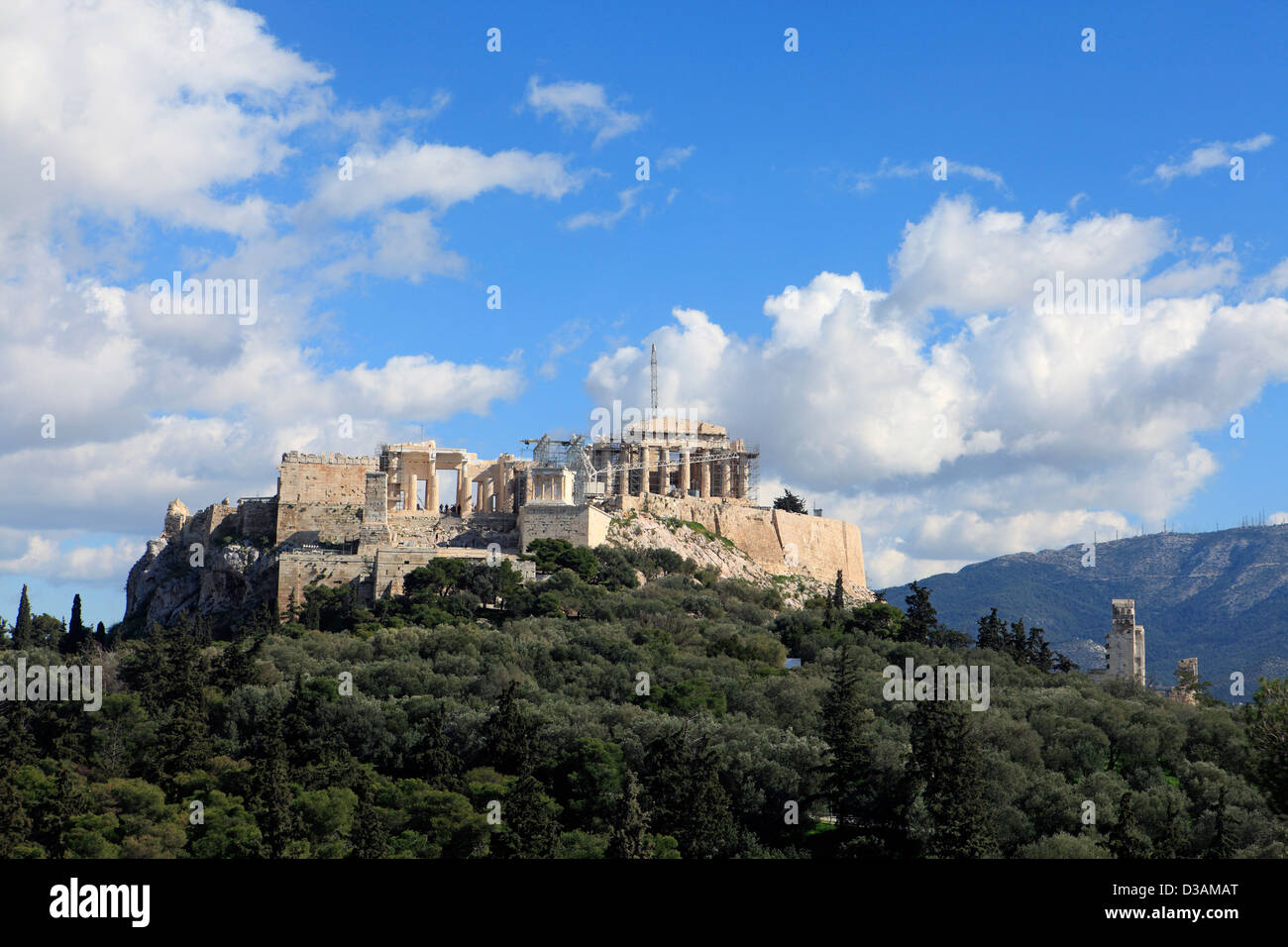 Grecia Atene plaka vista sull'Acropoli dal areopago rock Foto Stock