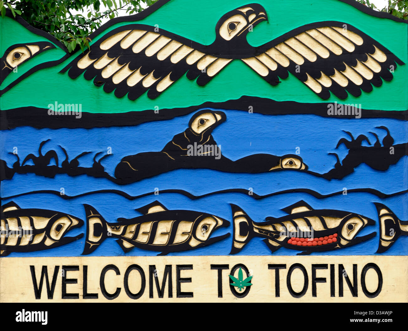 Benvenuto a tofino firmare prima unite illustrazioni indiano tradizione d'arte patrimonio tradizionale victoria island in Canada Foto Stock