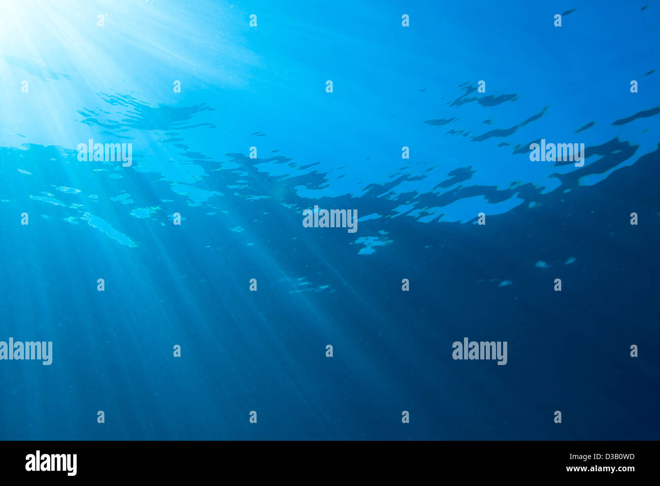 La luce del sole lo streaming attraverso la superficie dell'Oceano Pacifico. Foto Stock