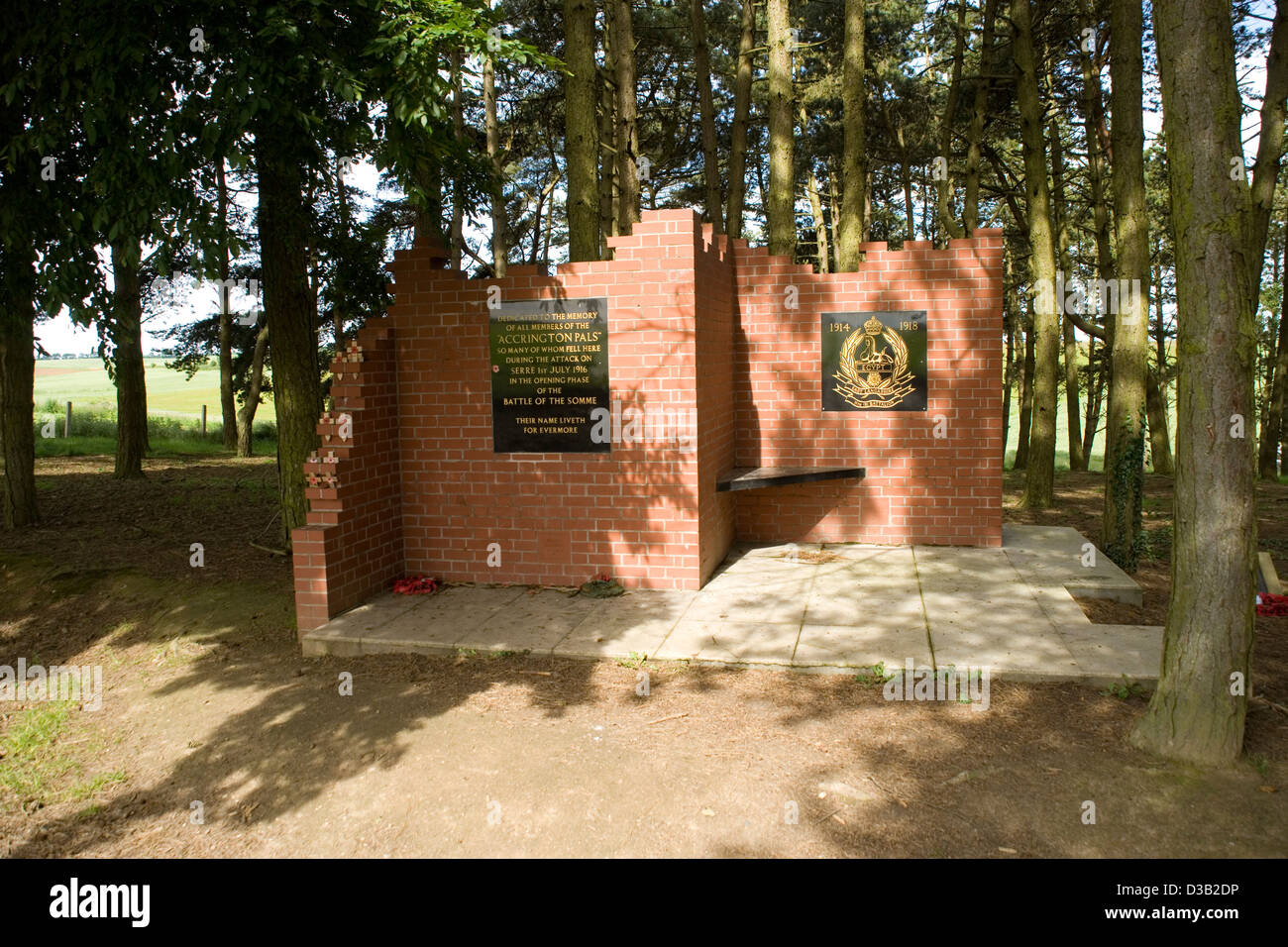 Accrington Pals Memorial in Sheffield Memorial Park su somme di ricordare la battaglia del 1 luglio 1916 nella prima guerra mondiale Foto Stock