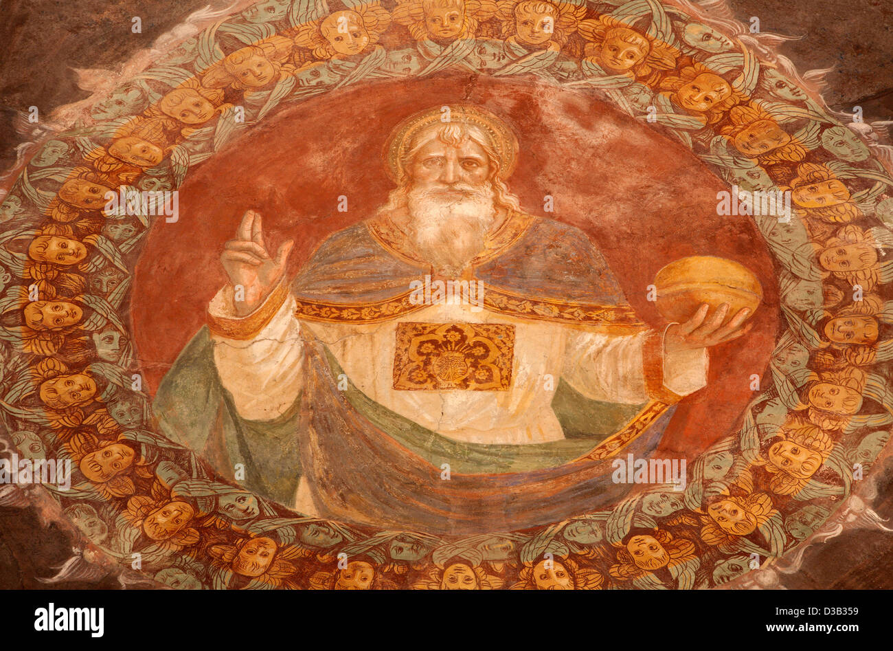 BERGAMO - gennaio 26: Dio Creatore affresco formare chiesa Michele al Pozzo Bianco. Affresco dell'abside. Foto Stock