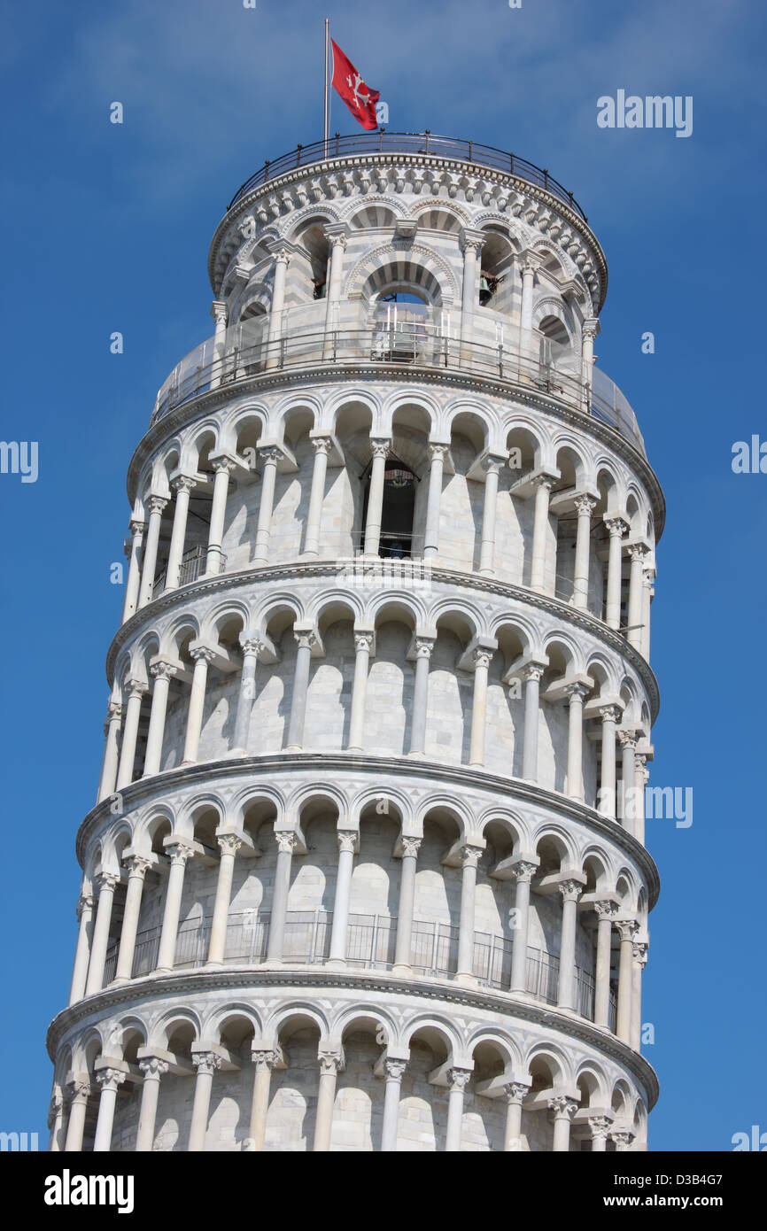 Alla famosa Torre Pendente di Pisa vicino up shot su piazza dei Miracoli. Foto Stock