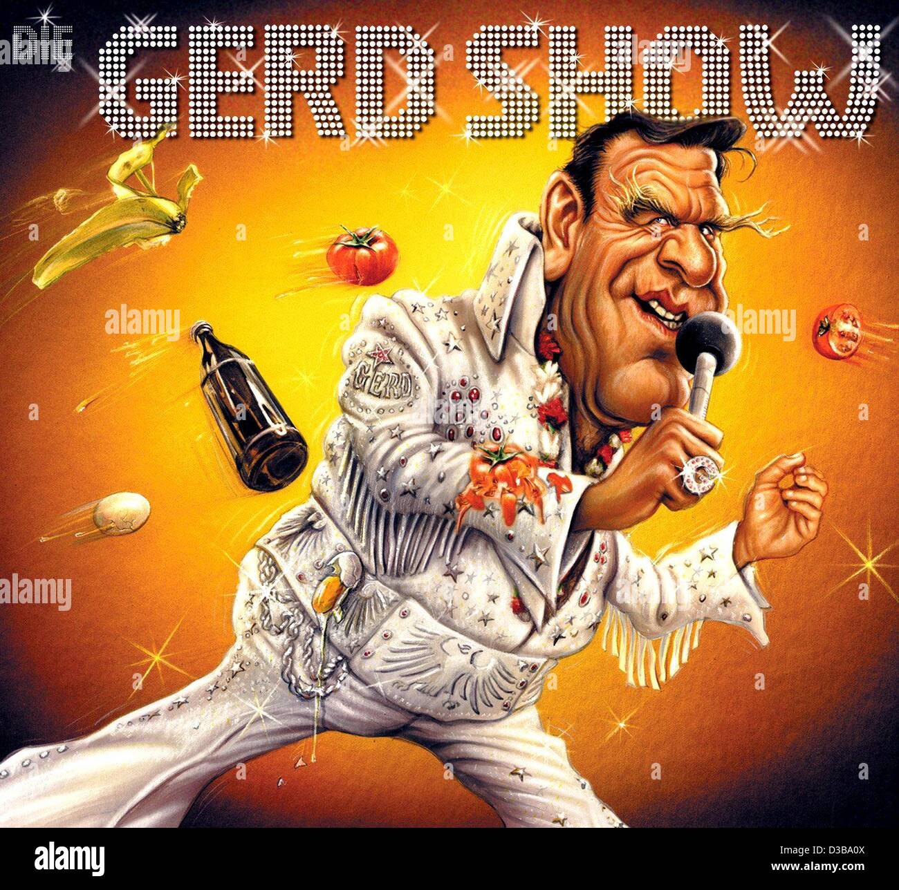 (Dpa) - Il coperchio del nuovo 'Gerd Show' album (graphic design da Bernhard Prinz) è presentato in Duesseldorf, Germania, 27 novembre 2002. Il nuovo album, che affiora divertimento presso il cancelliere tedesco, sarà rilasciato il 2 dicembre. L'album comprende la "tassa song' ('Steuersong'), che attualmente conduce t Foto Stock