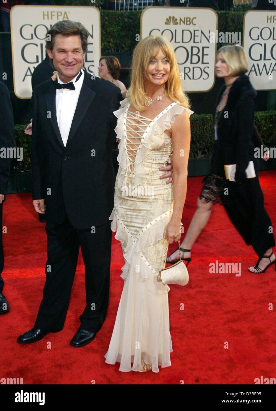 (Dpa) - Hollywood Goldie Hawn e Kurt Russel arriva al sessantesimo Golden Globe Awards a Beverly Hills, 19 gennaio 2003. Goldie Hawn è stato nominato come Migliore Attrice per la sua performance in "l'Banger sorelle". Foto Stock