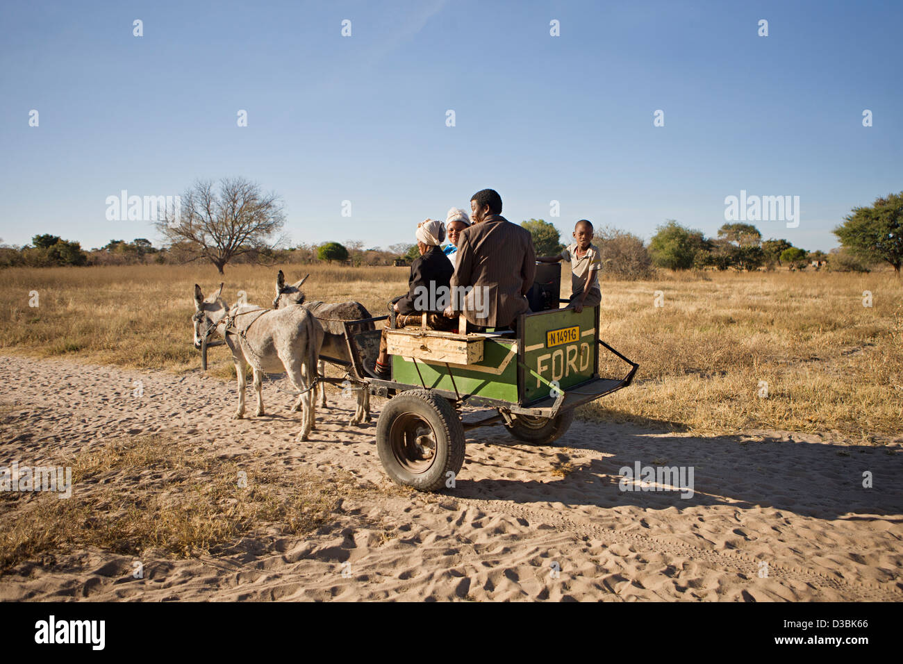 Boscimani tradizionale guida su donkey carrello Foto Stock