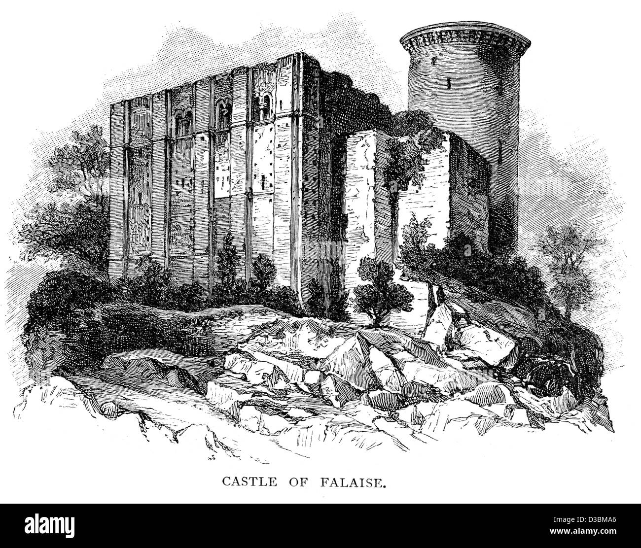 Il Château de Falaise è un castello situato a sud del comune di Falaise in Normandia, Francia. Foto Stock