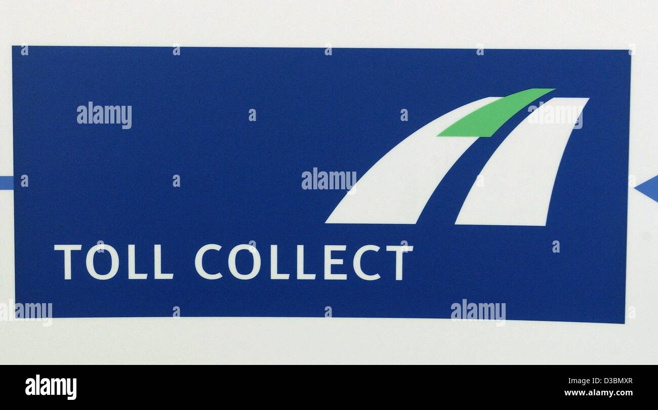 (Dpa) - Il logo della compagnia Toll Collect GmbH, Berlino, 20 maggio 2003. La società privata sarà responsabile per mettere il pedaggio di ponti e di operare la riscossione dei pedaggi. Inizia il 1 settembre 2003, i conducenti di veicoli pesanti dovranno pagare un pedaggio autostradale in Germania. Negli ultimi dibattiti il t Foto Stock