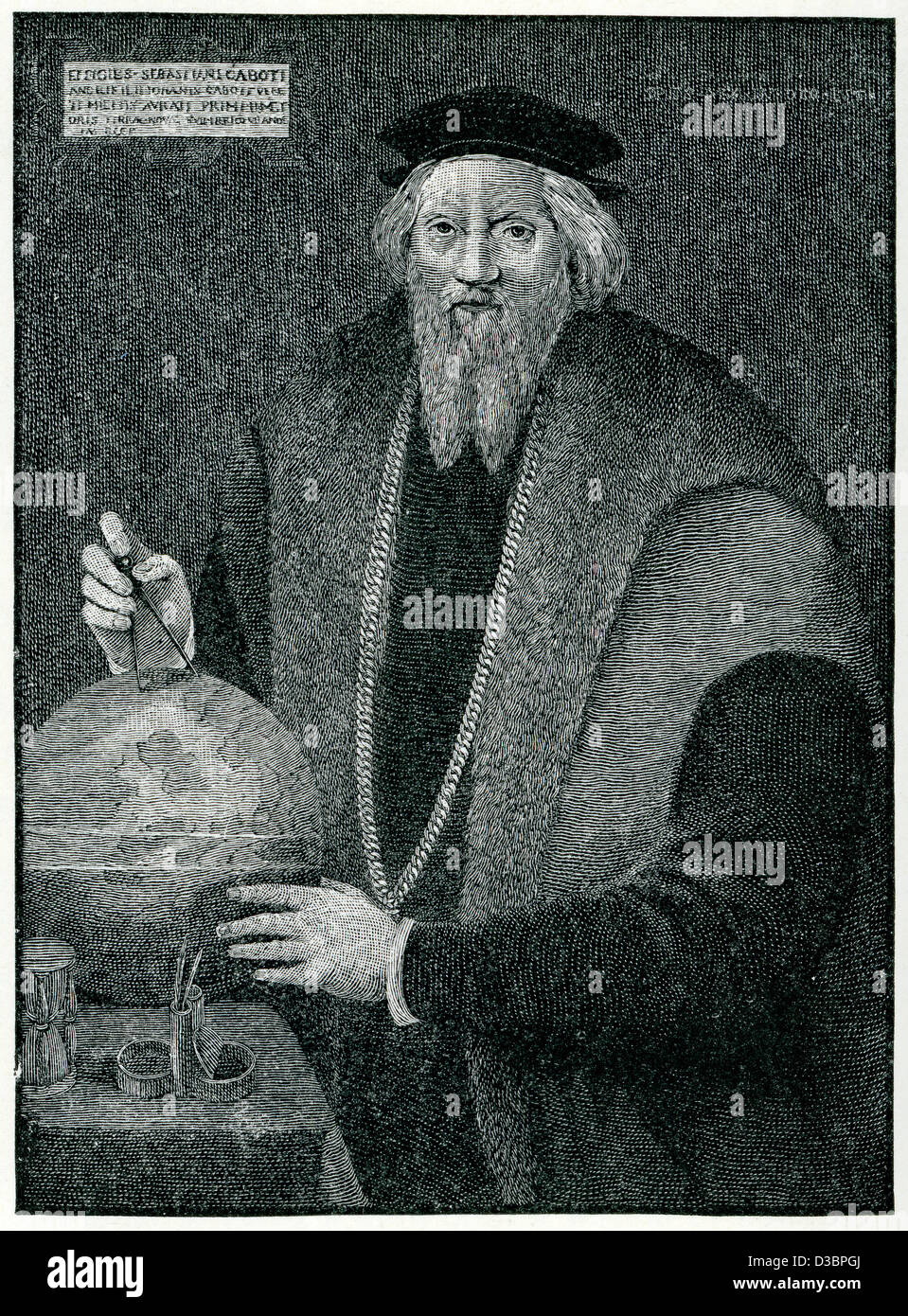 Vintage incisione di Sebastian Cabot, 1474 a c. 1557 era un esploratore, nato nella Repubblica di Venezia. Foto Stock