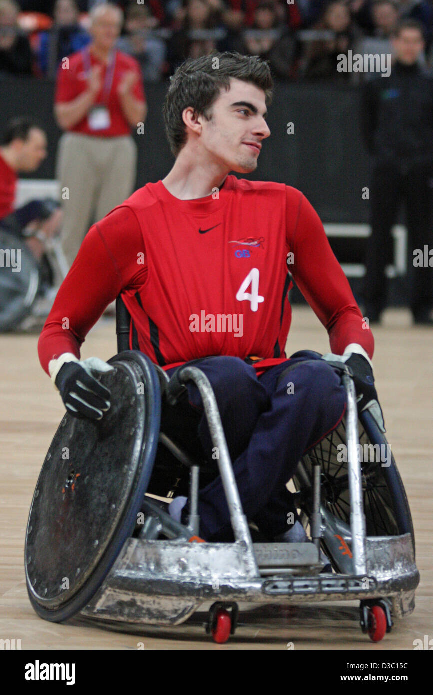 David Anthony di GB v Australia in sedia a rotelle rugby presso l'arena O2. Foto Stock