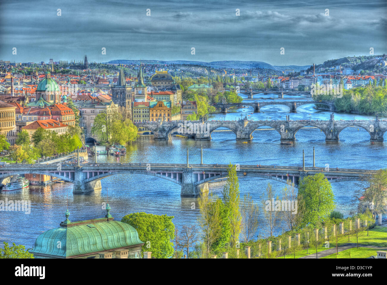 Vista del fiume Vltava da Letna Park, Praga (effetto speciale) Foto Stock