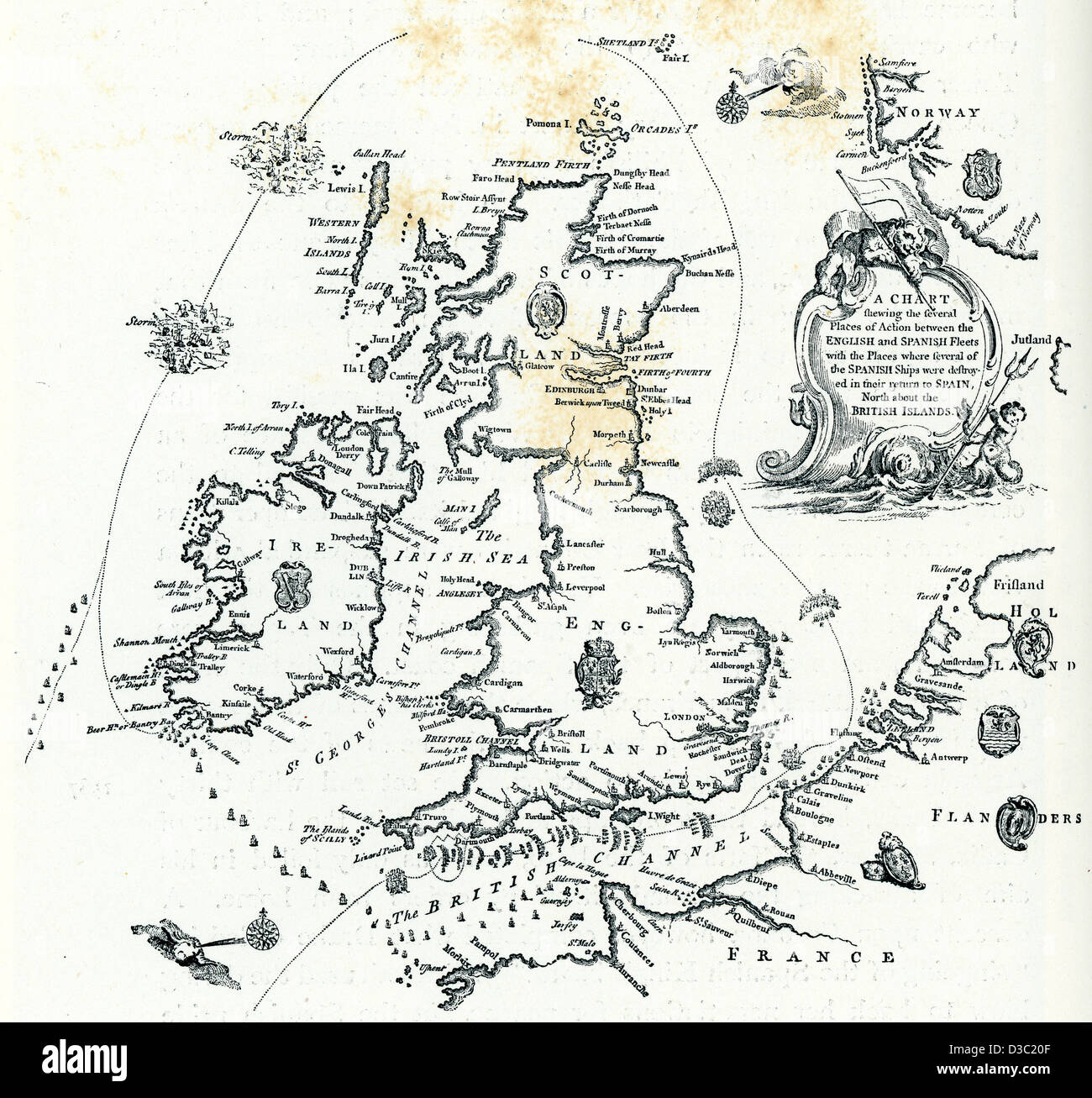 Grafico vintage del corso dell'armata spagnola. Dopo il pino di incisione 1739 Foto Stock