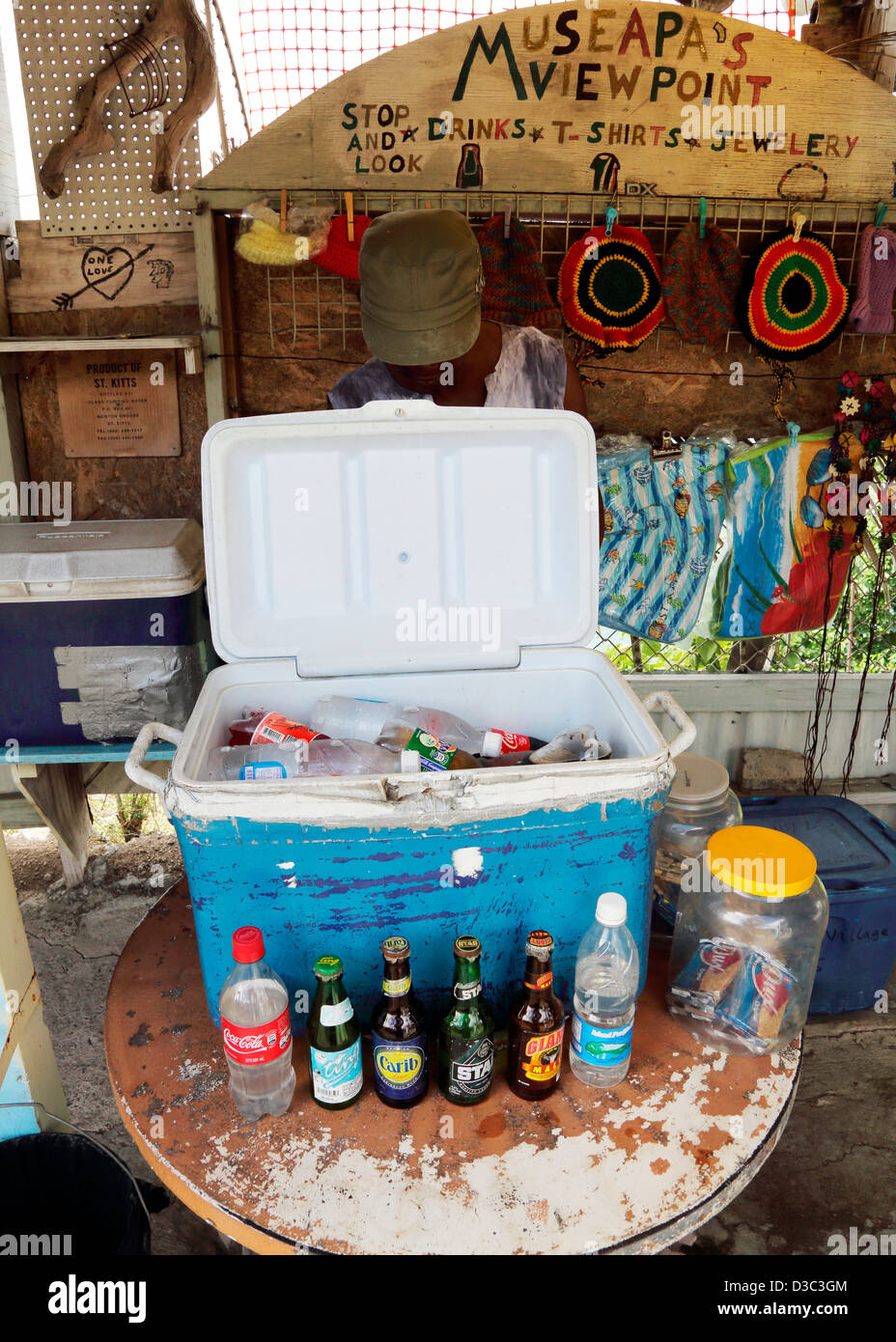 Caraibi stallo bevande,ST.KITTS Foto Stock