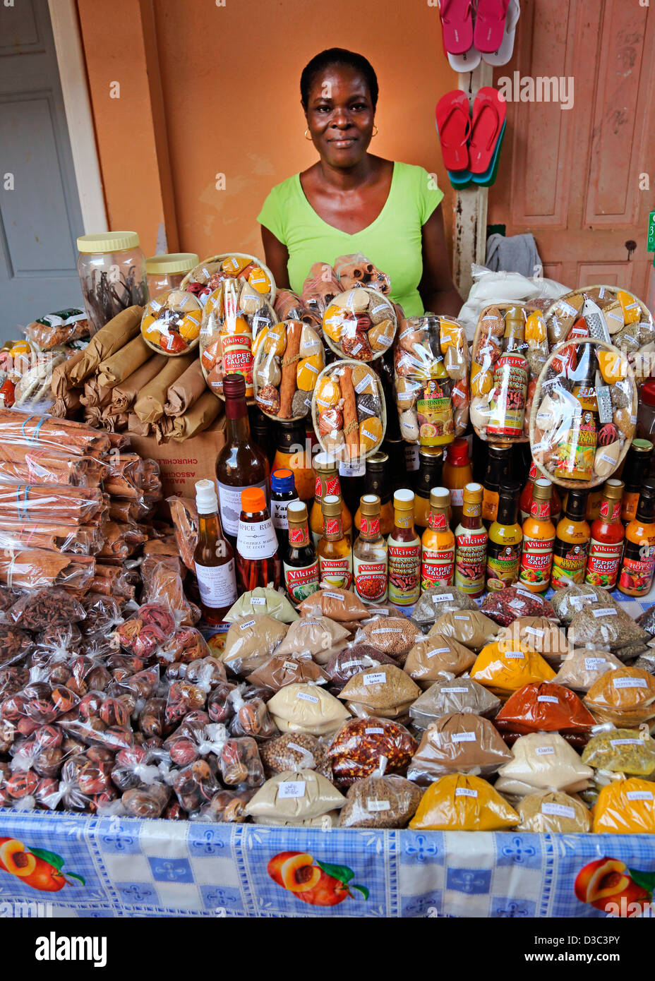 Spezie e produrre in stallo,CASTRIES MERCATO CENTRALE,ST.LUCIA Foto Stock