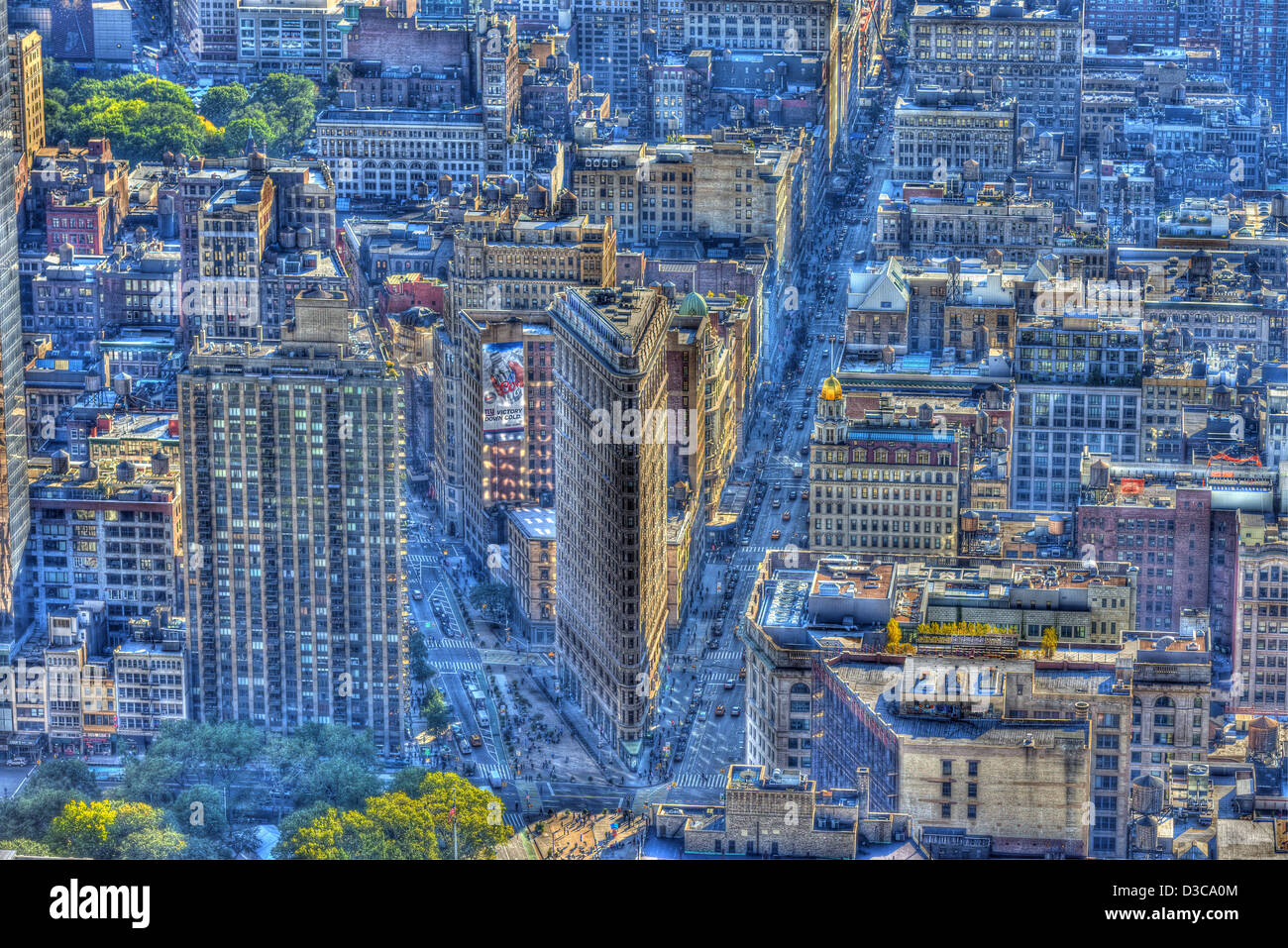Flatiron Building dall' Empire State Building, Manhattan, New York City (effetto speciale) Foto Stock