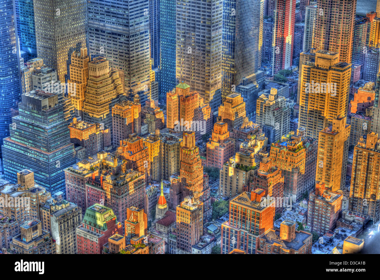 Vista dall' Empire State Building di Mid Town Manhattan, New York City (effetto speciale) Foto Stock