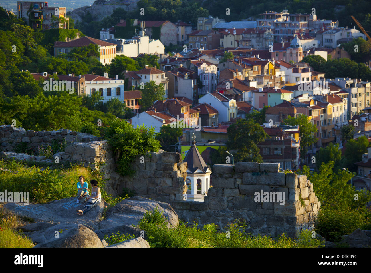 La Bulgaria, Plovdiv, la Città Vecchia vista dal Nebet Tepe complesso archeologico, Preghiera Hill, la città punto più alto Foto Stock