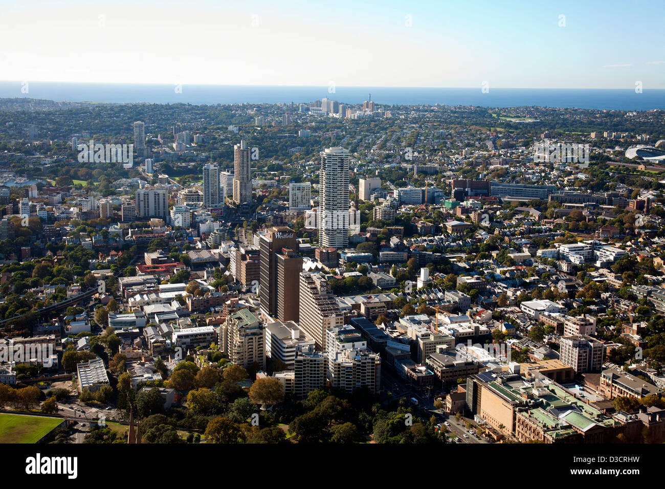 Vista aerea del William Street che corre attraverso la parte interna della città sobborgo di Darlinghurst Sydney Australia Foto Stock