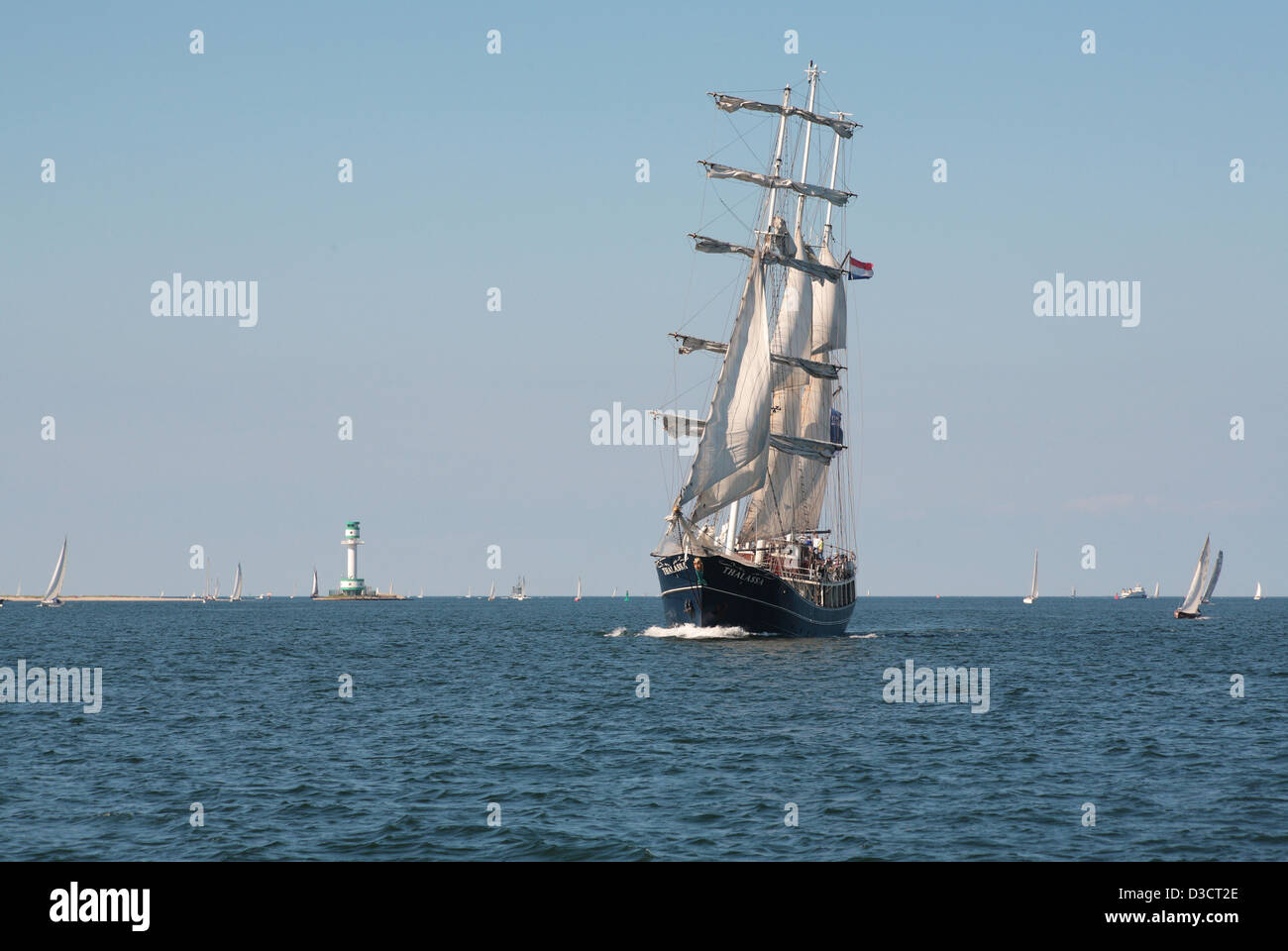 Kiel, Germania, la tre-masted barquentine Thalassa in Aussenfoerde Foto Stock