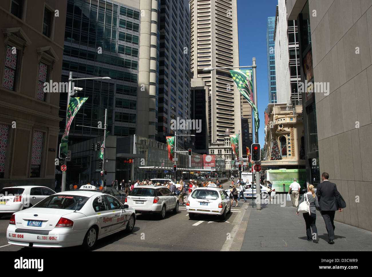 Sydney, Australia, alta densità di traffico tra il settore bancario e Buerohochhaeusern Foto Stock