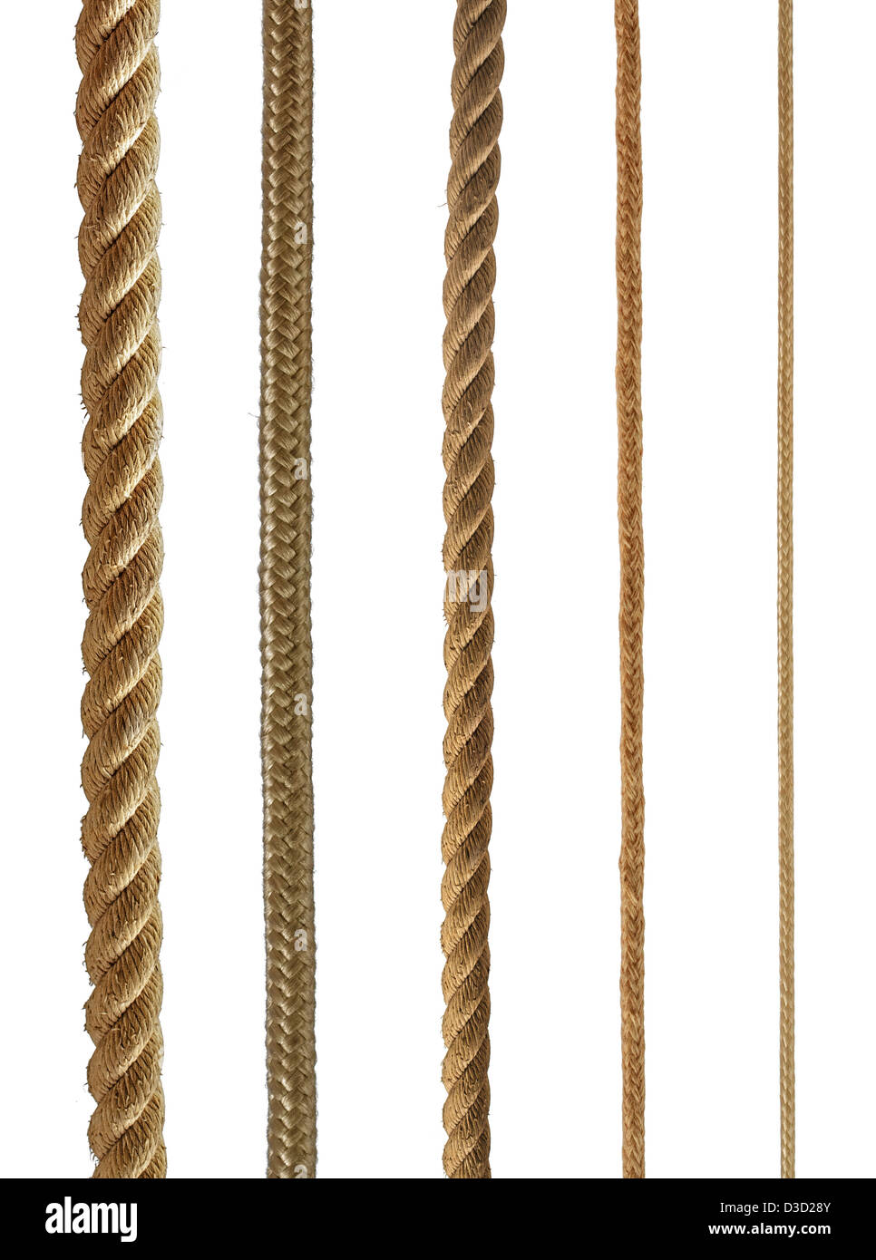 Diverse corde collezione isolato su bianco Foto Stock