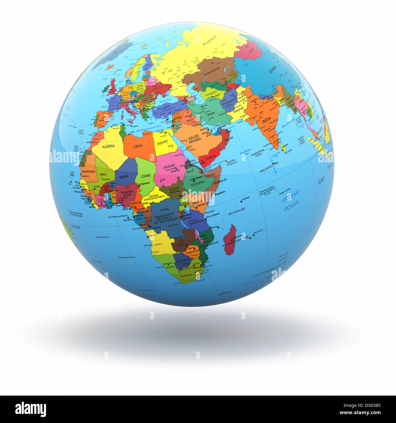 Mondo politico globo bianco su sfondo isolato. 3d Foto Stock