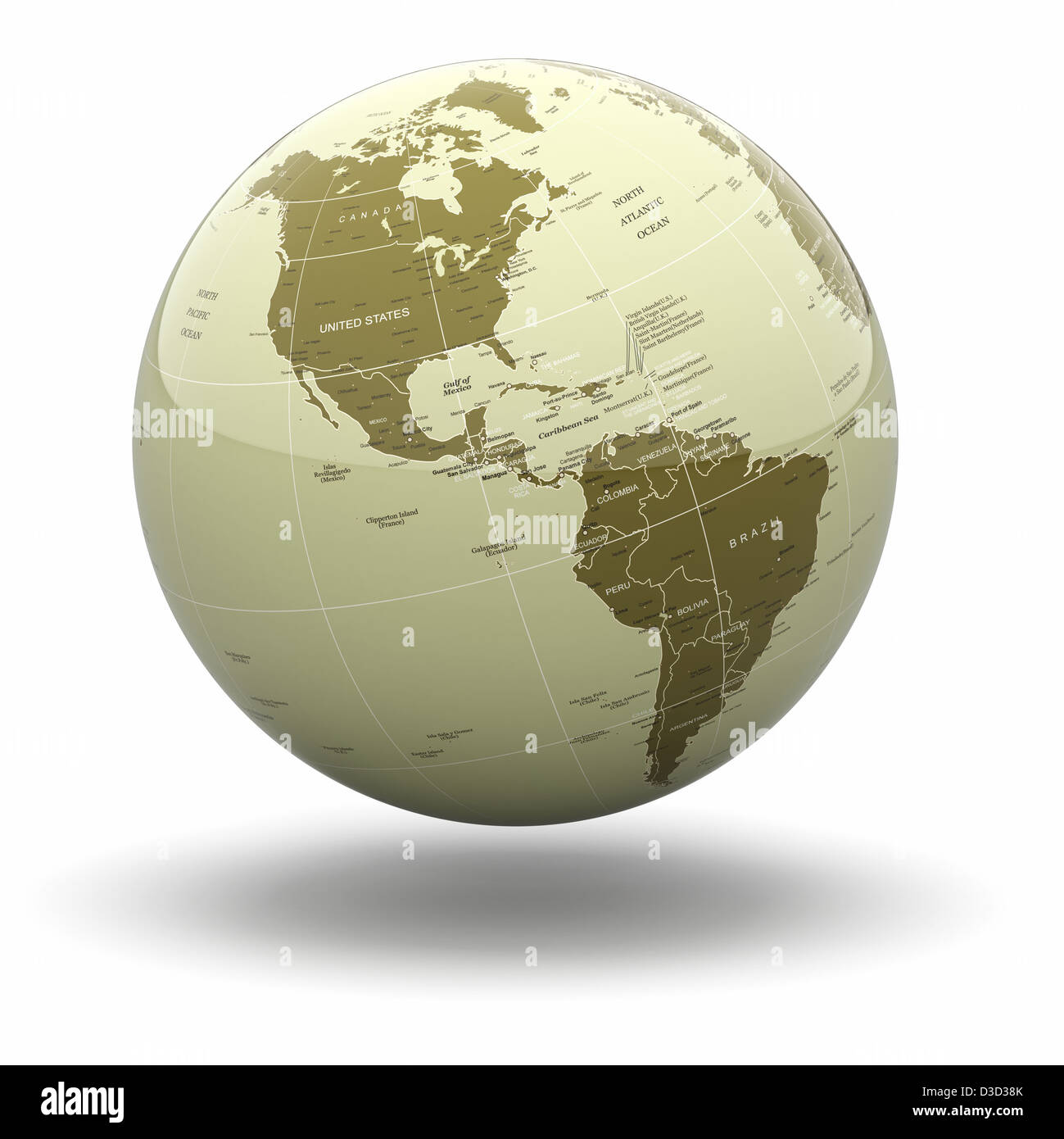 Mondo politico globo bianco su sfondo isolato. 3d Foto Stock