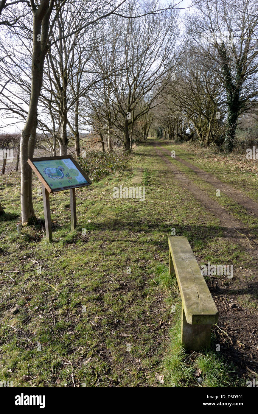 Dichiarazioni interpretative segno il Marriott's Way sentiero vicino a Aylsham, Norfolk Foto Stock