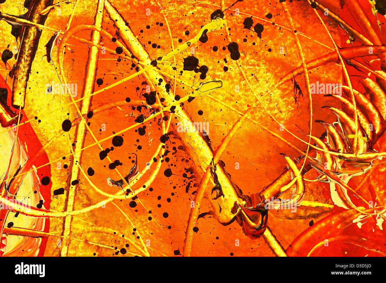 Tela dipinta con configurazione astratta utilizzando il rosso, arancione e colori di giallo Foto Stock