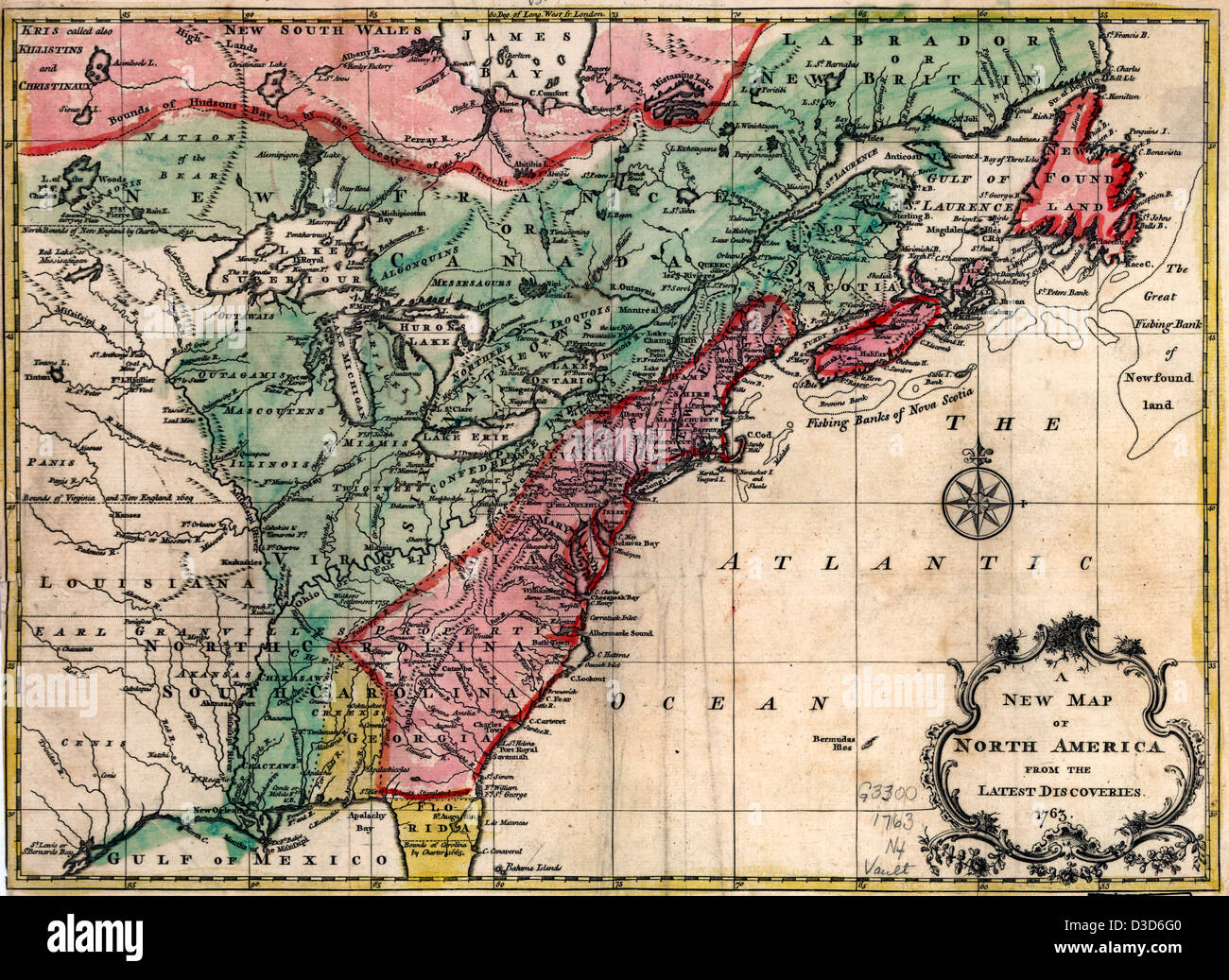 Una nuova mappa del Nord America da le ultime scoperte. 1763 Foto Stock