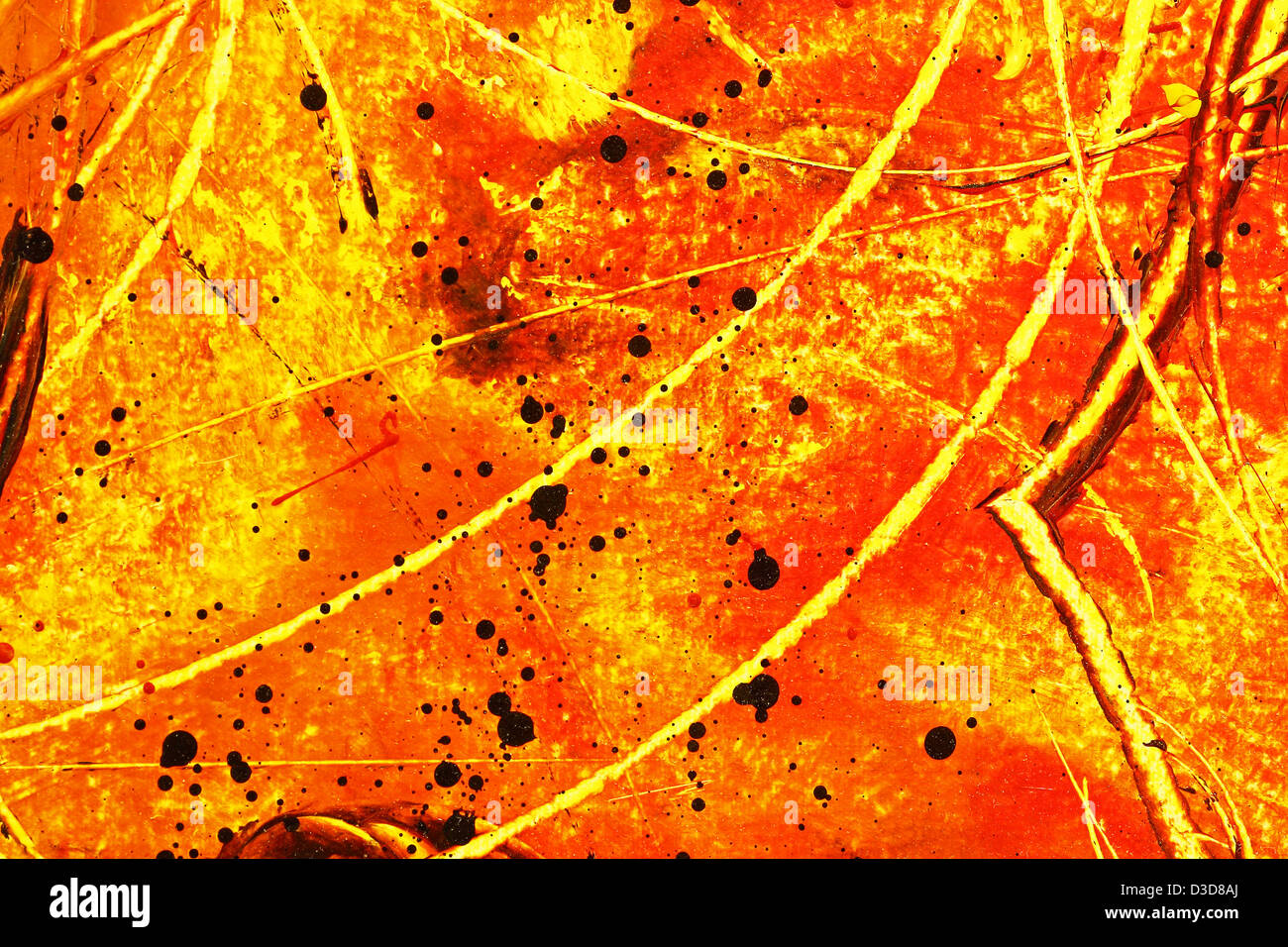 Tela dipinta con configurazione astratta utilizzando il rosso, arancione e colori di giallo Foto Stock